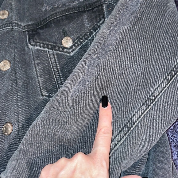 American Eagle size small destroyed black denim heavy furry down quilted jacket - Picture 7 of 10